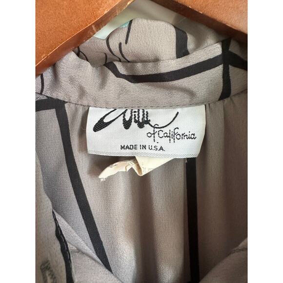 Vintage 80s Day Dress Size Med Grey Graphic Print Midi Length Office Made USA - Picture 4 of 11